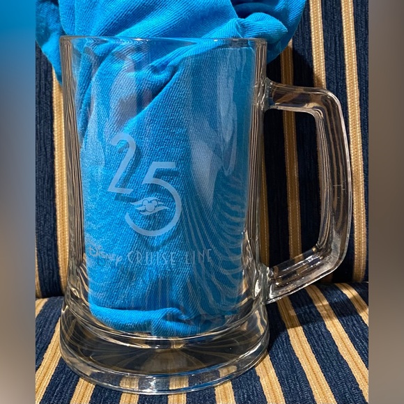 Disney Dining Disney Cruise Line 25th Anniversary At Sea Frosted Glass Beer Mug Stein New